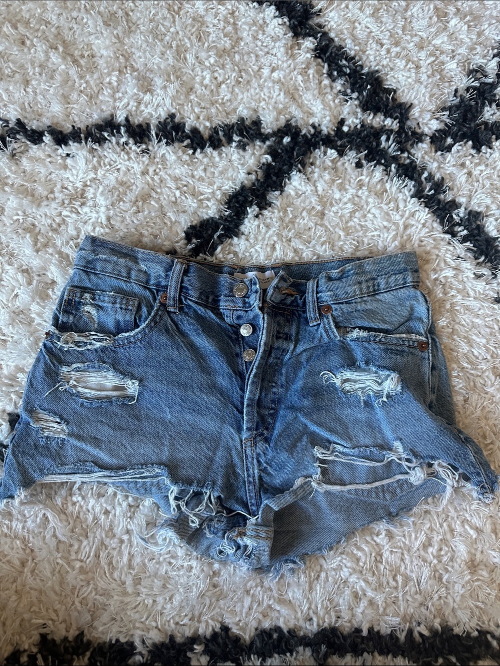 Zara High Waist Distressed Denim Shorts - Blue